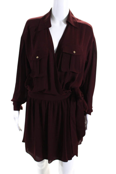 Ramy Brook Womens Summer Long Sleeve Crepe Wrap Dress Cabernet Size Medium