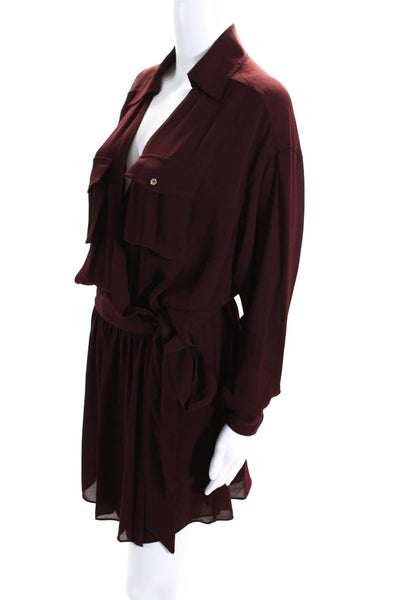 Ramy Brook Womens Summer Long Sleeve Crepe Wrap Dress Cabernet Size Medium