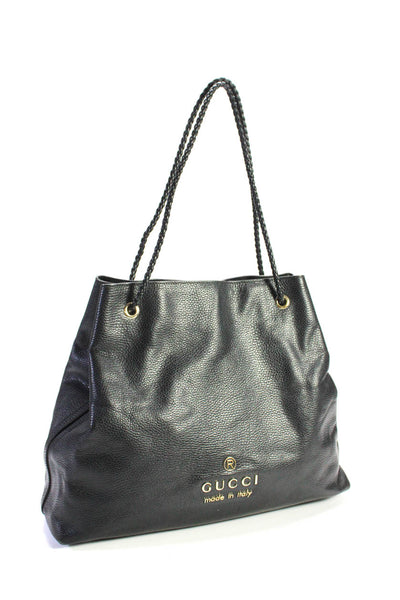Gucci Womens Calfskin Large Gifford Braided Handle Logo Gifford Tote Handbag Bla