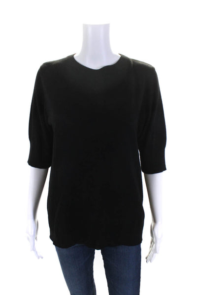 Mer Sea Women's Crewneck Short Sleeves Pullover Sweater Black Size L