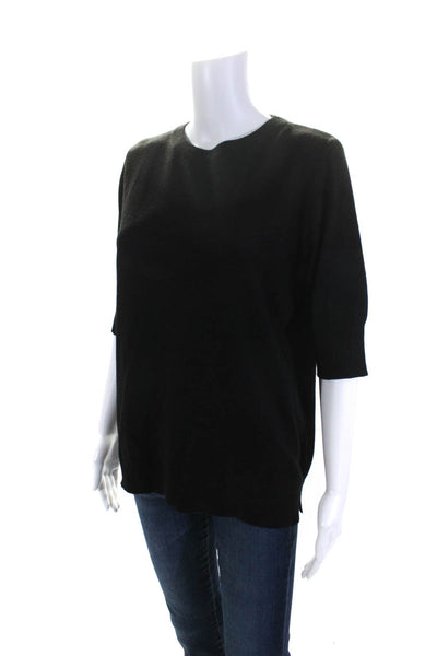 Mer Sea Women's Crewneck Short Sleeves Pullover Sweater Black Size L