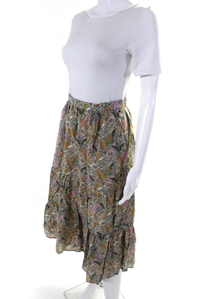Ba&Sh Women's Floral Print Elasticated Tiered Midi Skirt Green Size 0