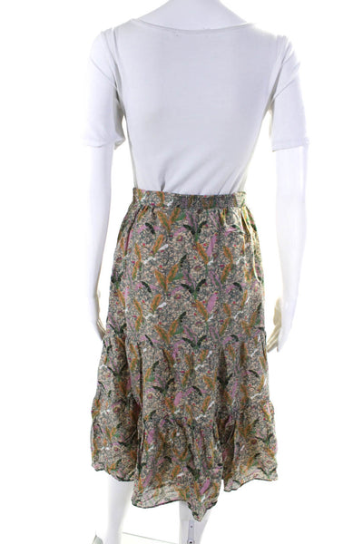 Ba&Sh Women's Floral Print Elasticated Tiered Midi Skirt Green Size 0