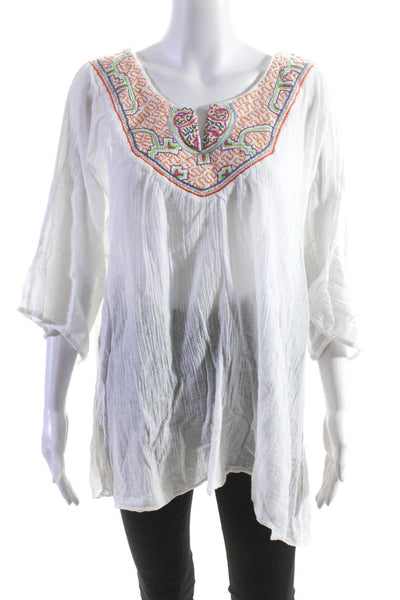 Calypso Saint Barth Womens White Cotton Embroidered Detail Blouse Top Size 1