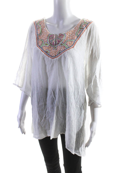 Calypso Saint Barth Womens White Cotton Embroidered Detail Blouse Top Size 1