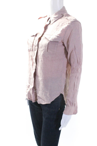 Reiss Women's Collar Pockets Long Sleeves Button Down Shirt Pink Size 4