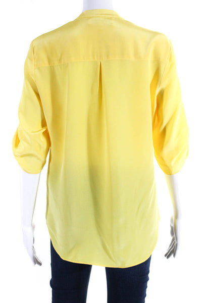 Amanda Uprichard Womens Short Sleeve V Neck Silk Boxy Shirt Yellow Size Medium