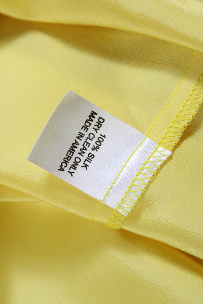 Amanda Uprichard Womens Short Sleeve V Neck Silk Boxy Shirt Yellow Size Medium