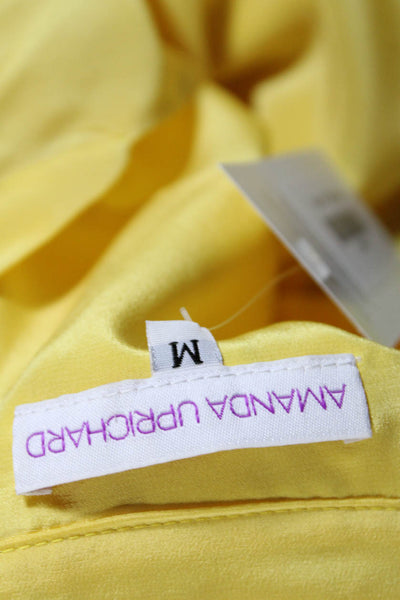 Amanda Uprichard Womens Short Sleeve V Neck Silk Boxy Shirt Yellow Size Medium