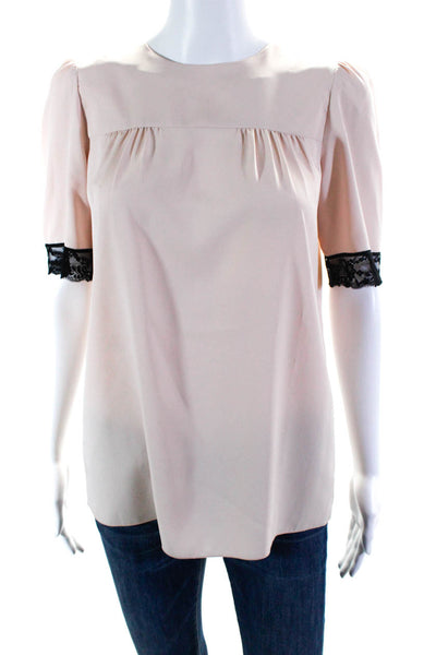 Marc Jacobs Womens Short Sleeve Crew Neck Lace Trim Shirt Pink Size 0