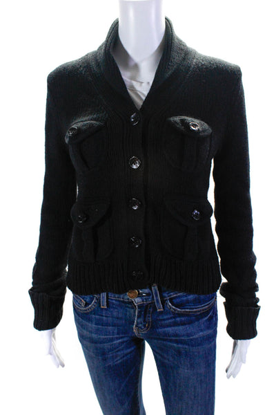 Joie Womens Long Sleeve Button Front V Neck Cardigan Sweater Black Cotton Medium