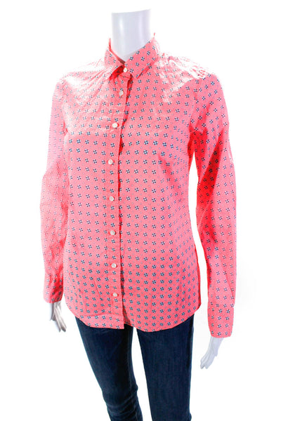 J Crew Womens Long Sleeve Button Front Collared Floral Shirt Pink White Size 2