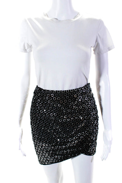 Hours Womens Sequined Tulip Mini Skirt Black Silver Size Extra Small