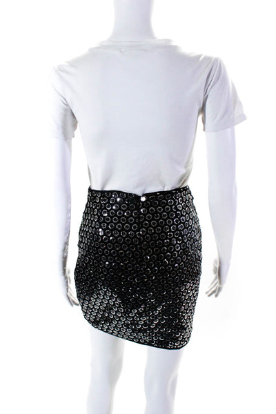 Hours Womens Sequined Tulip Mini Skirt Black Silver Size Extra Small