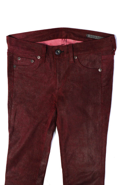 Rag & Bone Jean Womens Leather Skinny Leg Jeans Wine Red Size 24