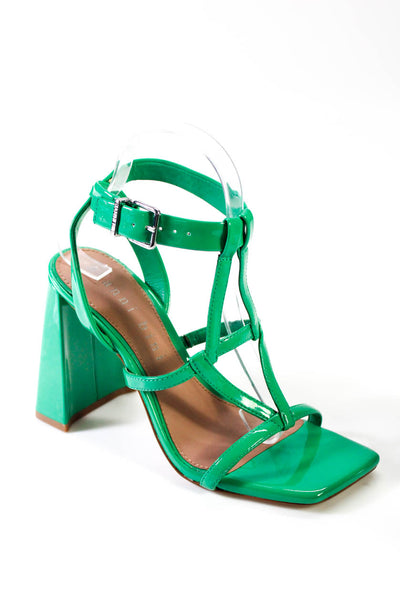 Gianni Bini Womens Patent Leather Ankle Strap Sandal Heels Green Size 8 Medium
