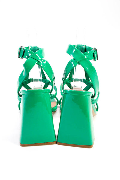 Gianni Bini Womens Patent Leather Ankle Strap Sandal Heels Green Size 8 Medium