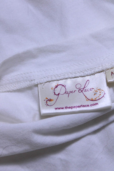 Paper Lace Womens Cotton Knit Short Sleeve Long T-Shirt Dress Ivory White Size M