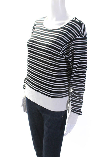 Maeve Anthropologie Womens Cotton Striped Print Knit Shirt Black White Size S