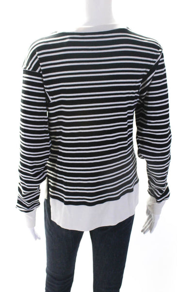 Maeve Anthropologie Womens Cotton Striped Print Knit Shirt Black White Size S