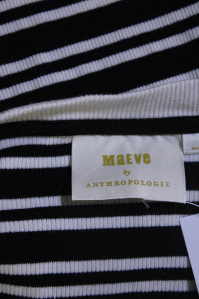 Maeve Anthropologie Womens Cotton Striped Print Knit Shirt Black White Size S