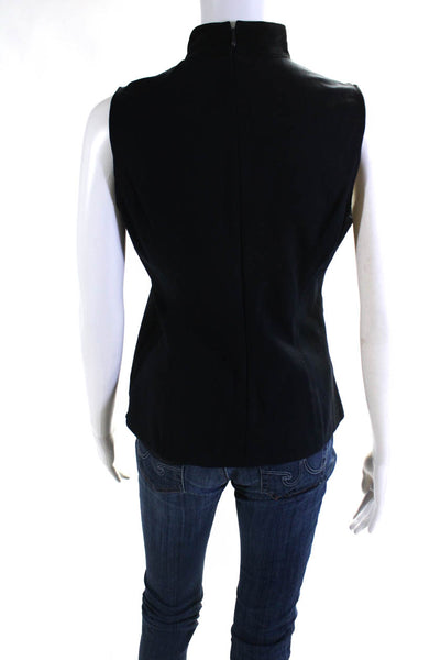 Theory Womens Suede Sleeveless Back Zip Mock Neck Tank Blouse Navy Blue Size M