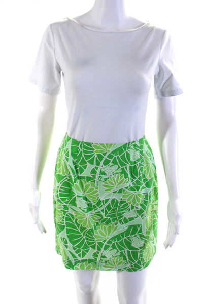 Lily Pulitzer Womens Cotton Floral Print Zipped A-Line Short Skirt Green Size 2