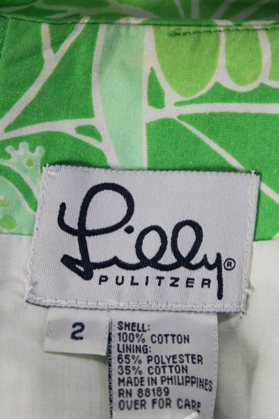 Lily Pulitzer Womens Cotton Floral Print Zipped A-Line Short Skirt Green Size 2