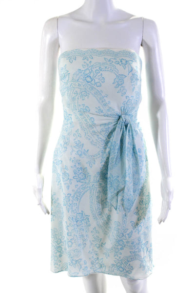 Kay Unger Womens Silk Floral Print Tied Sleeveless Zipped Midi Dress Blue Size 2