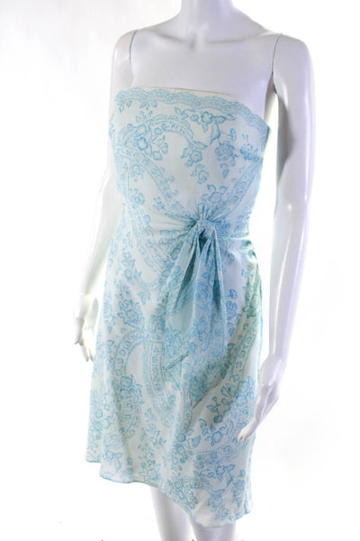 Kay Unger Womens Silk Floral Print Tied Sleeveless Zipped Midi Dress Blue Size 2
