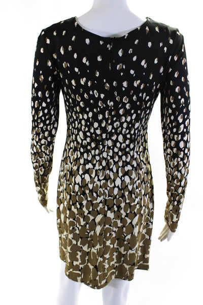 Julie Brown Womens Spotted Print Long Sleeve Round Neck Dress Black Size P