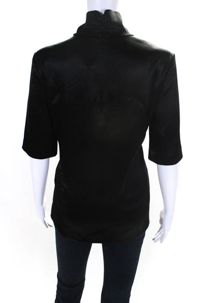 St. John Women's Shirt Sleeve Slit Tie Collar Blouse Black Size 4