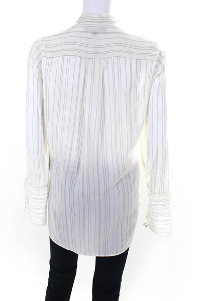 Lafayette 148 New York Womens Striped Print Button Down Top Ivory White Size L