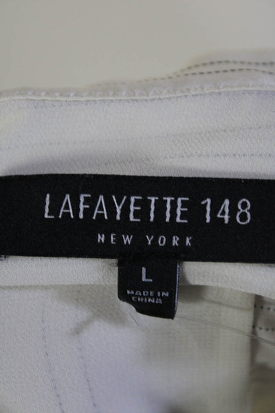 Lafayette 148 New York Womens Striped Print Button Down Top Ivory White Size L