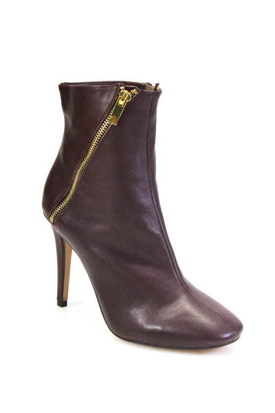 Designer Womens Asymmetrical Zipped Stiletto Heels Ankle Boots Burgundy Size 9