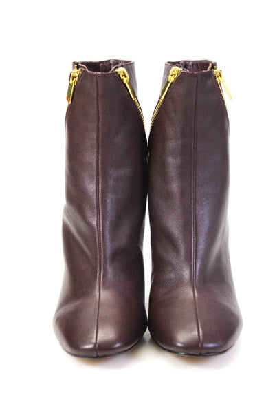 Designer Womens Asymmetrical Zipped Stiletto Heels Ankle Boots Burgundy Size 9