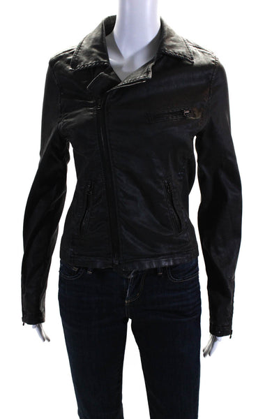 AG Adriano Goldschmied Womens Faux Leather Biker Jacket Black Size Medium