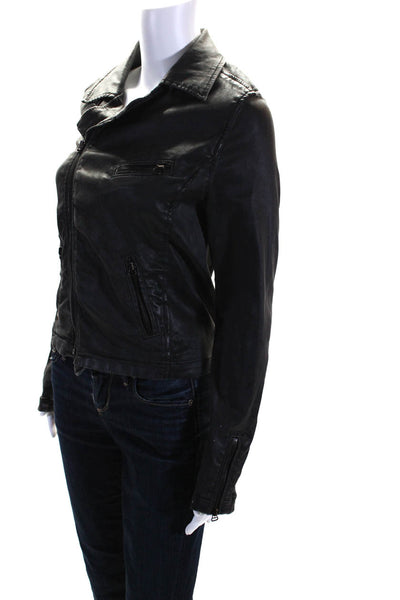 AG Adriano Goldschmied Womens Faux Leather Biker Jacket Black Size Medium