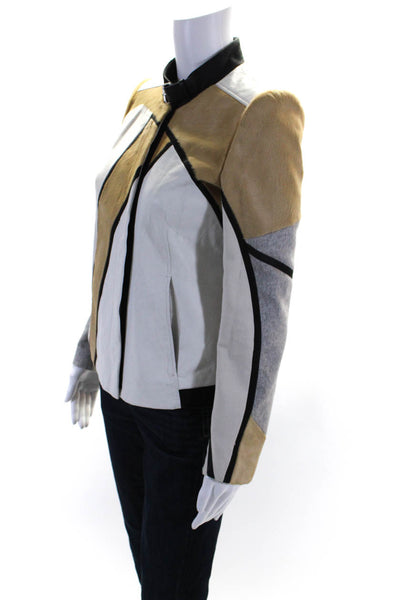 Helmut Lang Womens Pony Hair Abstract Colorblock Zipped Jacket White Size P