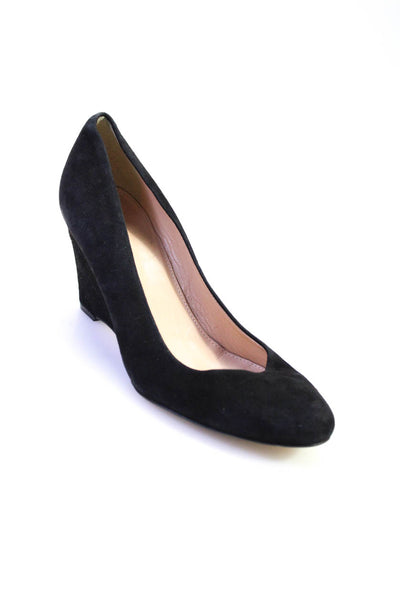 J Crew Womens Suede Leather Round Toe High Heeled Pumps Wedges Black Size 8.5