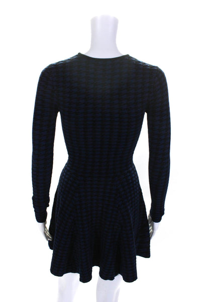 Torn by Ronny Kobo Womens Long Sleeve Houndstooth A Line Dress Black Blue XS