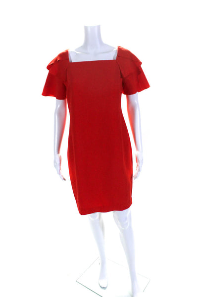 Trina Turk Womens Back Zip Square Neck Tiered Sleeve Sheath Dress Red Size 2