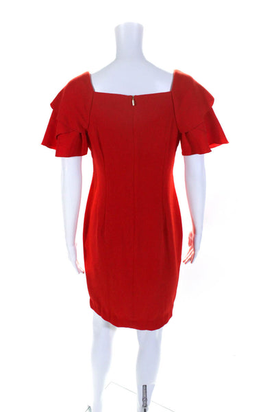 Trina Turk Womens Back Zip Square Neck Tiered Sleeve Sheath Dress Red Size 2