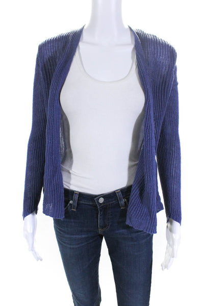 Eileen Fisher Womens Long Sleeve Open Knit Linen Cardigan Sweater Blue Size XS
