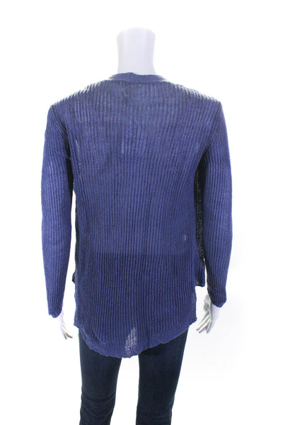 Eileen Fisher Womens Long Sleeve Open Knit Linen Cardigan Sweater Blue Size XS