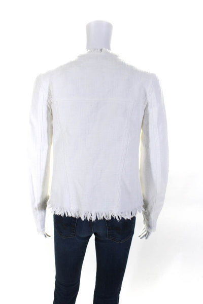 T Alexander Wang Womens Front Zip Crew Neck Woven Fringe Jacket White Size Small