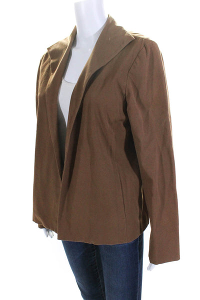 Eileen Fisher Womens Long Sleeve Collared Open Front Blazer Jacket Brown Medium