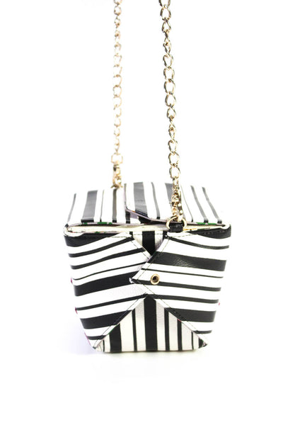 Betsey Johnson Womens Striped Kung Bow Betsey Box Handbag Black White Leather