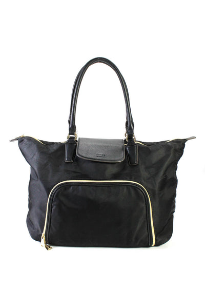 Aimee Kestenberg Womens Double Handle Pocket Front Large Tote Handbag Black