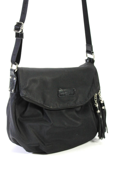 Lancaster Womens Single Strap Logo Flap Nylon Crossbody Handbag Black